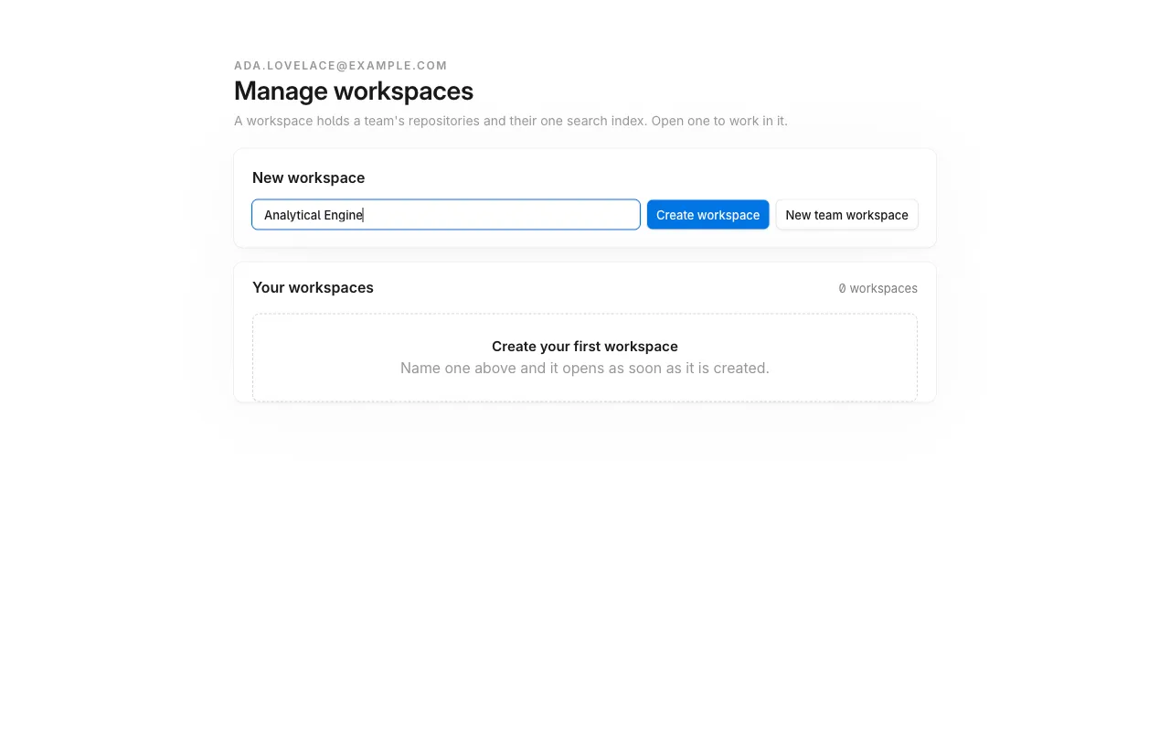 Manage workspaces with the name Analytical Engine typed and no workspaces yet