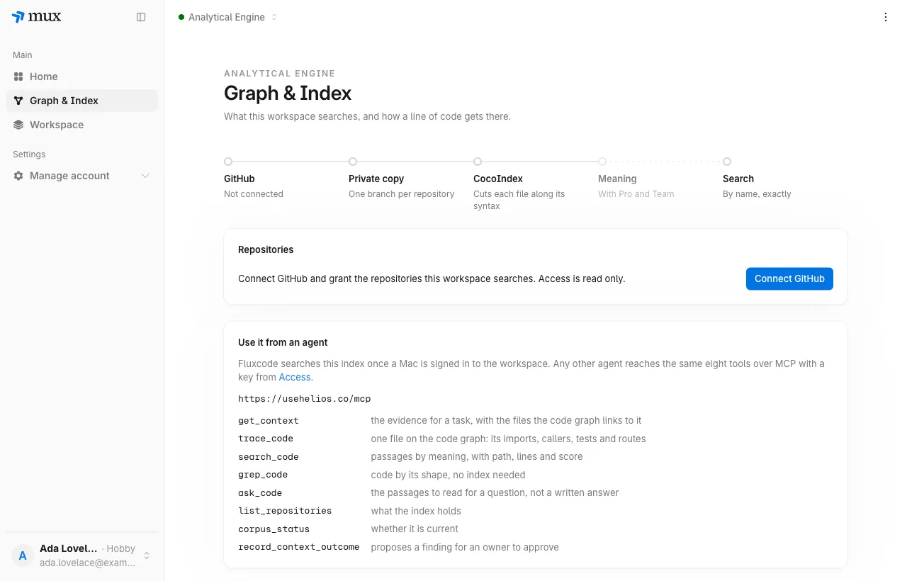 Graph &amp; Index with GitHub not connected and a Connect GitHub button